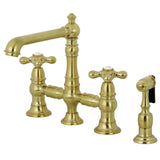 Kingston Brass Ks7277Axbs English Country 8 Bridge Kitchen Faucet With Sprayer, Brushed Brass