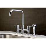 Kingston Brass Ks8281Dlbs Concord Two-Handle Bridge Kitchen Faucet With Brass Side Sprayer, Polished Chrome