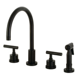 Kingston Brass Ks8720Cmlbs Manhattan 8-Inch Widespread Kitchen Faucet With Brass Sprayer, Matte Black