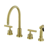 Kingston Brass Ks8727Cmlbs Manhattan 8-Inch Widespread Kitchen Faucet With Brass Sprayer, Brushed Brass