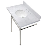 Kingston Brass KVPB36M86ST Dreyfuss 36Inch Console Sink Set, Marble White/Polished Nickel