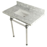 Kingston Brass Kvpb36Masq1 Templeton 36X22 Carrara Marble Vanity Top With Clear Acrylic Feet Combo, Carrara Marble/Polished Chro