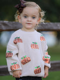 Thanksgiving Pumpkin Sequin Sweater – Beige, Perfect for Fall