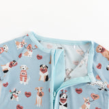Pups & Kisses (Convertible Zip Footies) - Blue