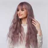 Long Wavy Synthetic Wig with Bangs - Beautiful Lavender Wig with Natural Waves for Women