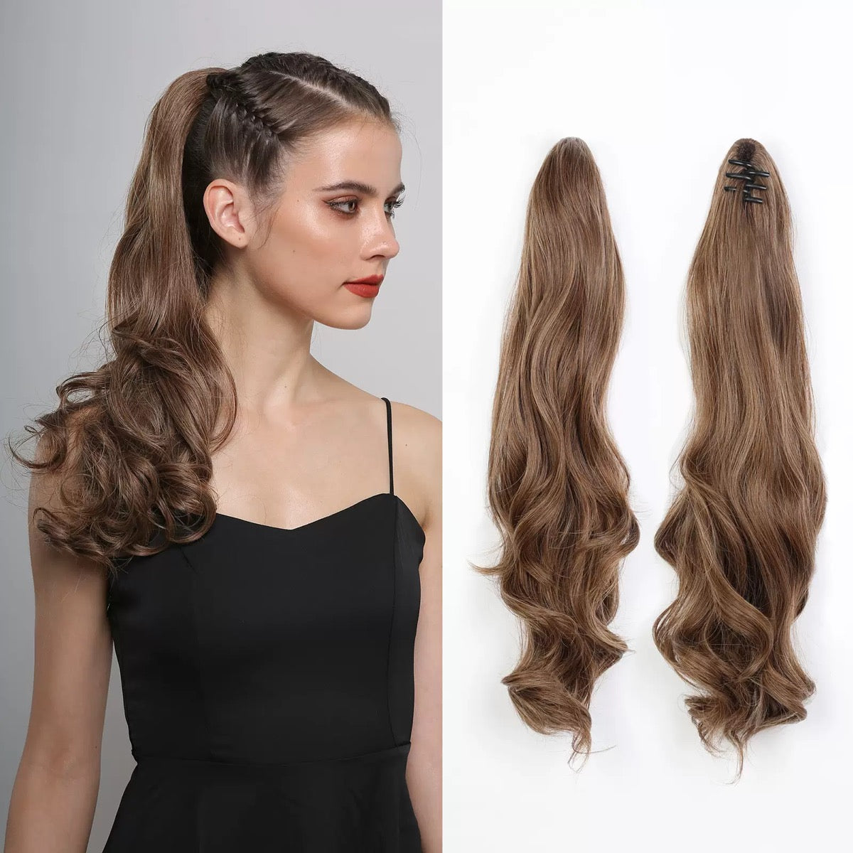 Long Wavy Claw Clip Ponytail Extension - Natural Looking Synthetic Hairpiece for Women