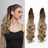 Blonde Ombre Long Wavy Claw Clip Ponytail Extension - Dark Root to Light Blonde Synthetic Hairpiece for Women