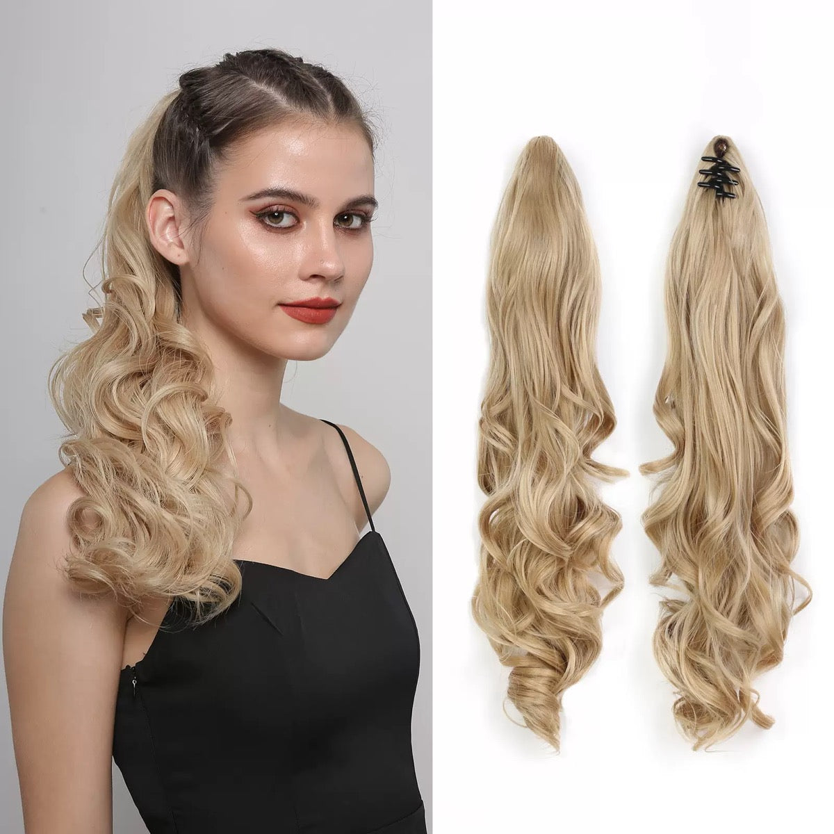 Long Wavy Blonde Claw Clip Ponytail Extension - Natural Looking Synthetic Hairpiece for Women