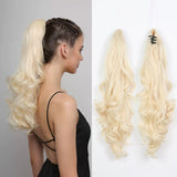 Long Curly Claw Clip Ponytail Extension - Natural Light Blonde Synthetic Hairpiece for Women