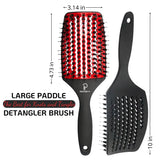 INATEKPRO Curved Vented Boar Bristle Detangler Brush - RED | LARGE