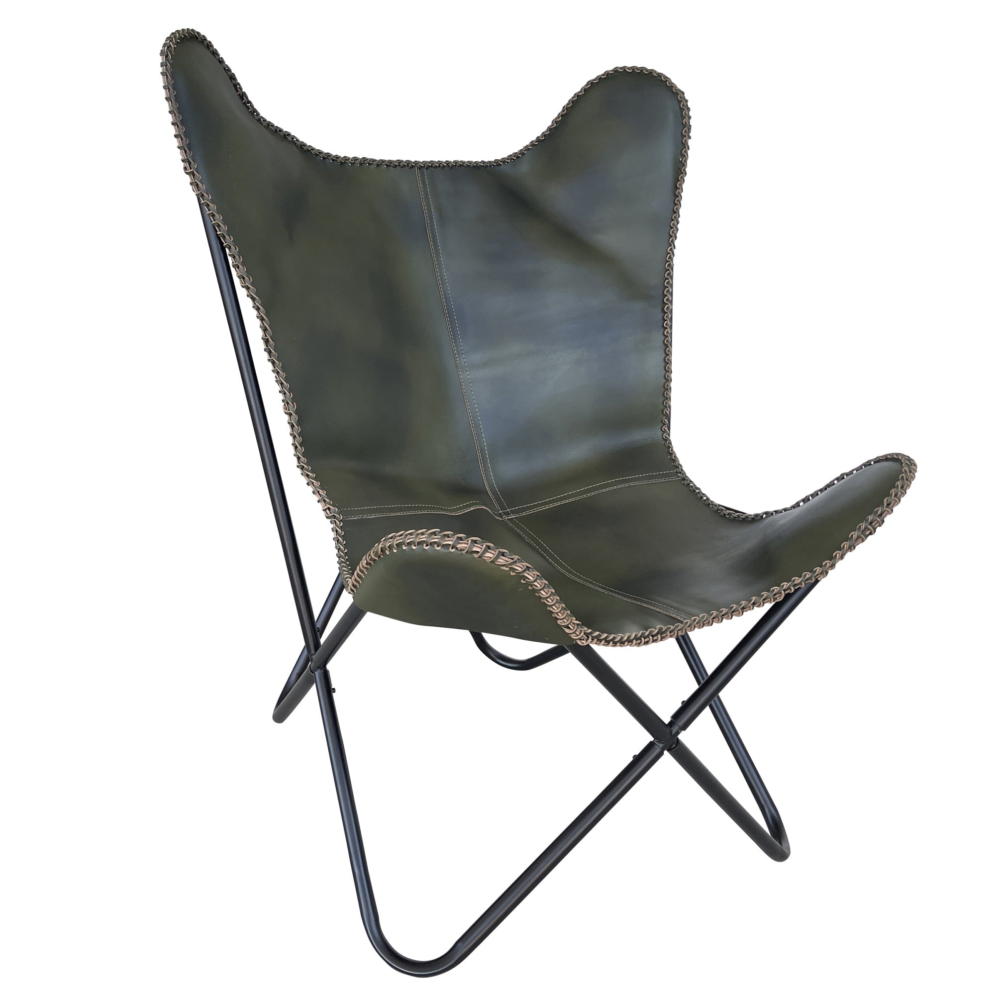 Amerihome Genuine Leather Butterfly Chair - Light Tan
