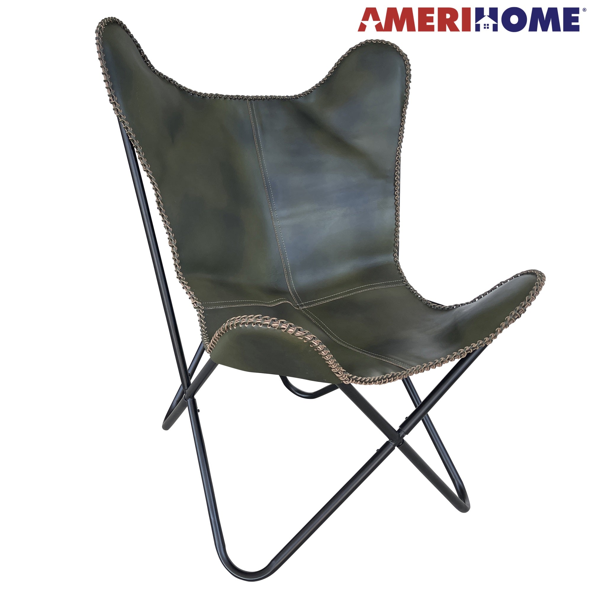 Amerihome Genuine Leather Butterfly Chair - Light Tan