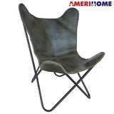 Amerihome Genuine Leather Butterfly Chair - Light Tan
