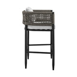 Alegria Outdoor Patio Counter Height Bar Stool In Aluminum With Grey Rope And Cushions