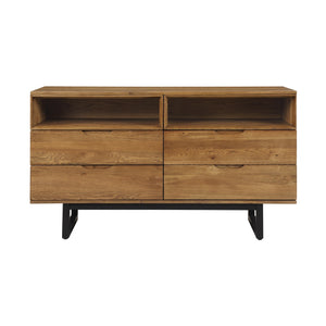Aldo 4 Drawer Dresser In Brown Oak Wood With Black Metal Legs