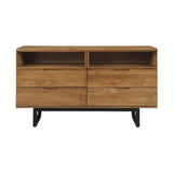 Aldo 4 Drawer Dresser In Brown Oak Wood With Black Metal Legs