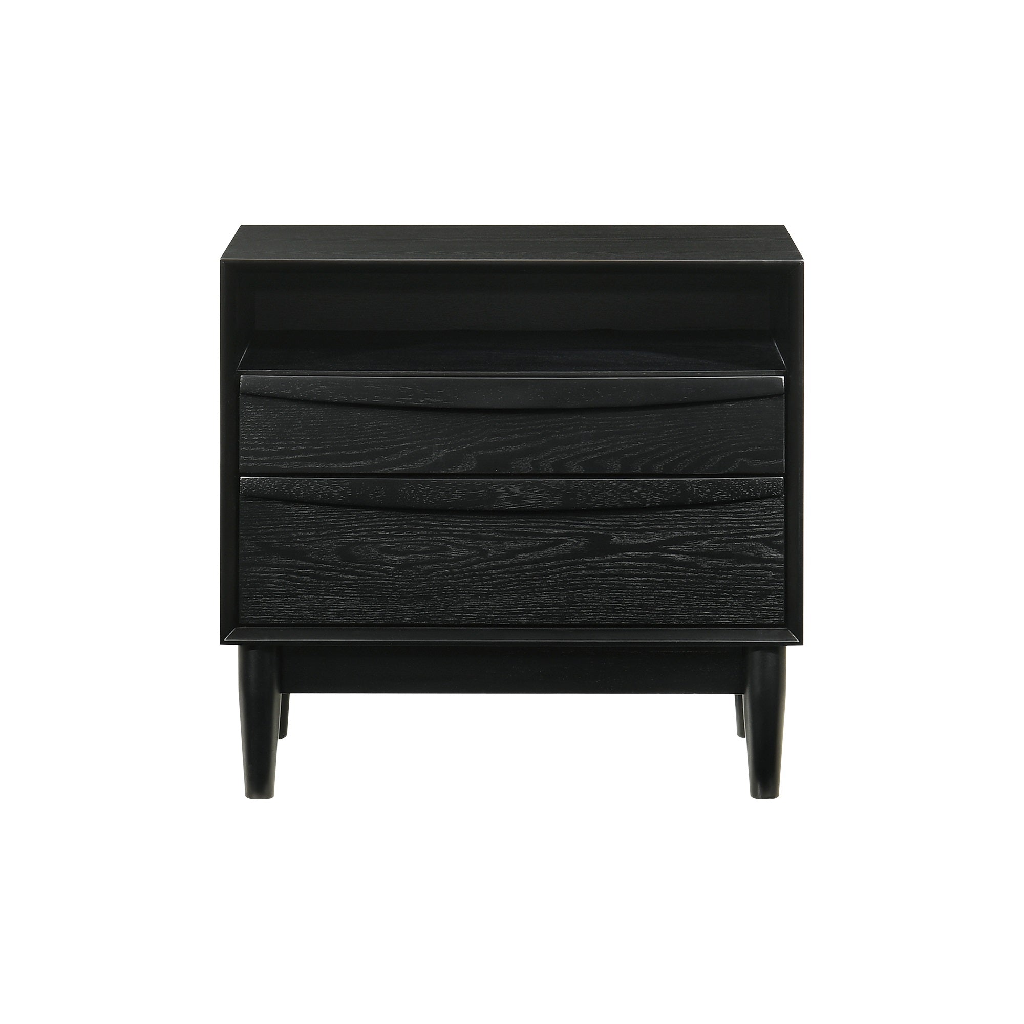 Artemio 2 Drawer Wood Nightstand With Shelf In Black Finish