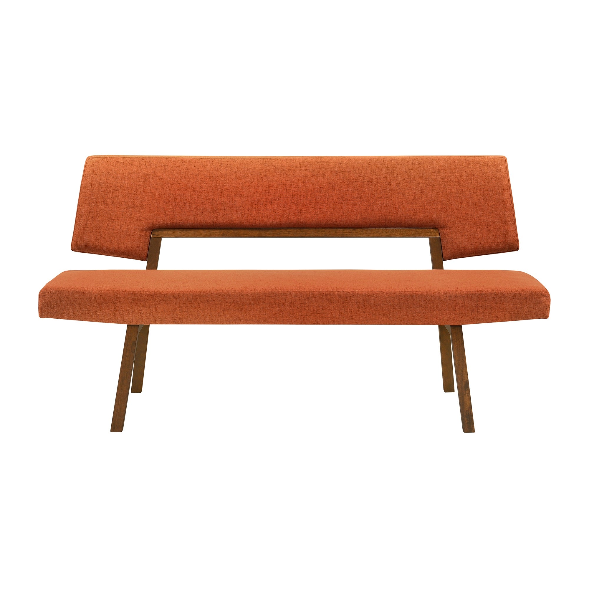 Channell Wood Dining Bench In Walnut Finish With Orange Fabric