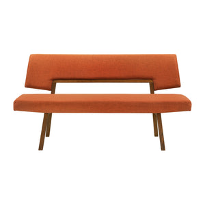 Channell Wood Dining Bench In Walnut Finish With Orange Fabric