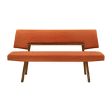 Channell Wood Dining Bench In Walnut Finish With Orange Fabric