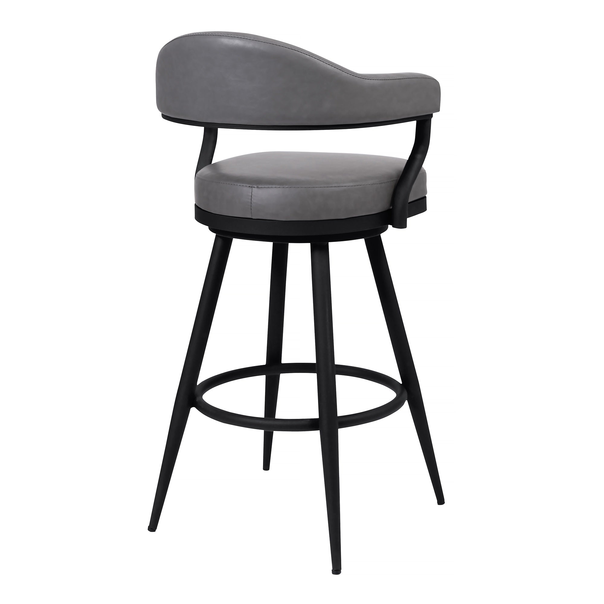Justin 30 Bar Height Barstool In A Black Powder Coated Finish And Vintage Grey Faux Leather