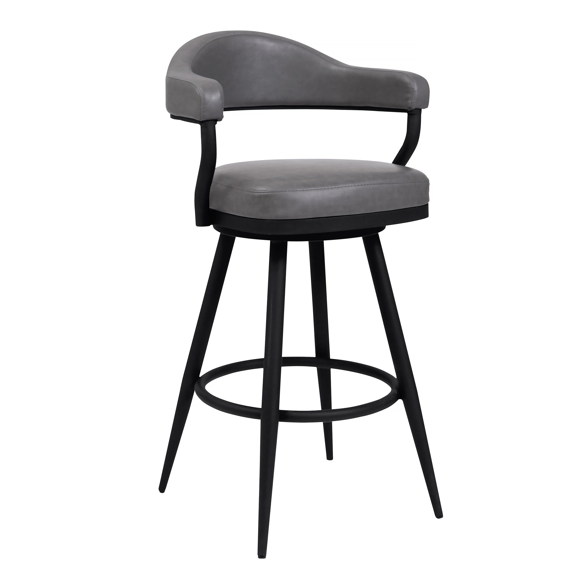 Justin 30 Bar Height Barstool In A Black Powder Coated Finish And Vintage Grey Faux Leather