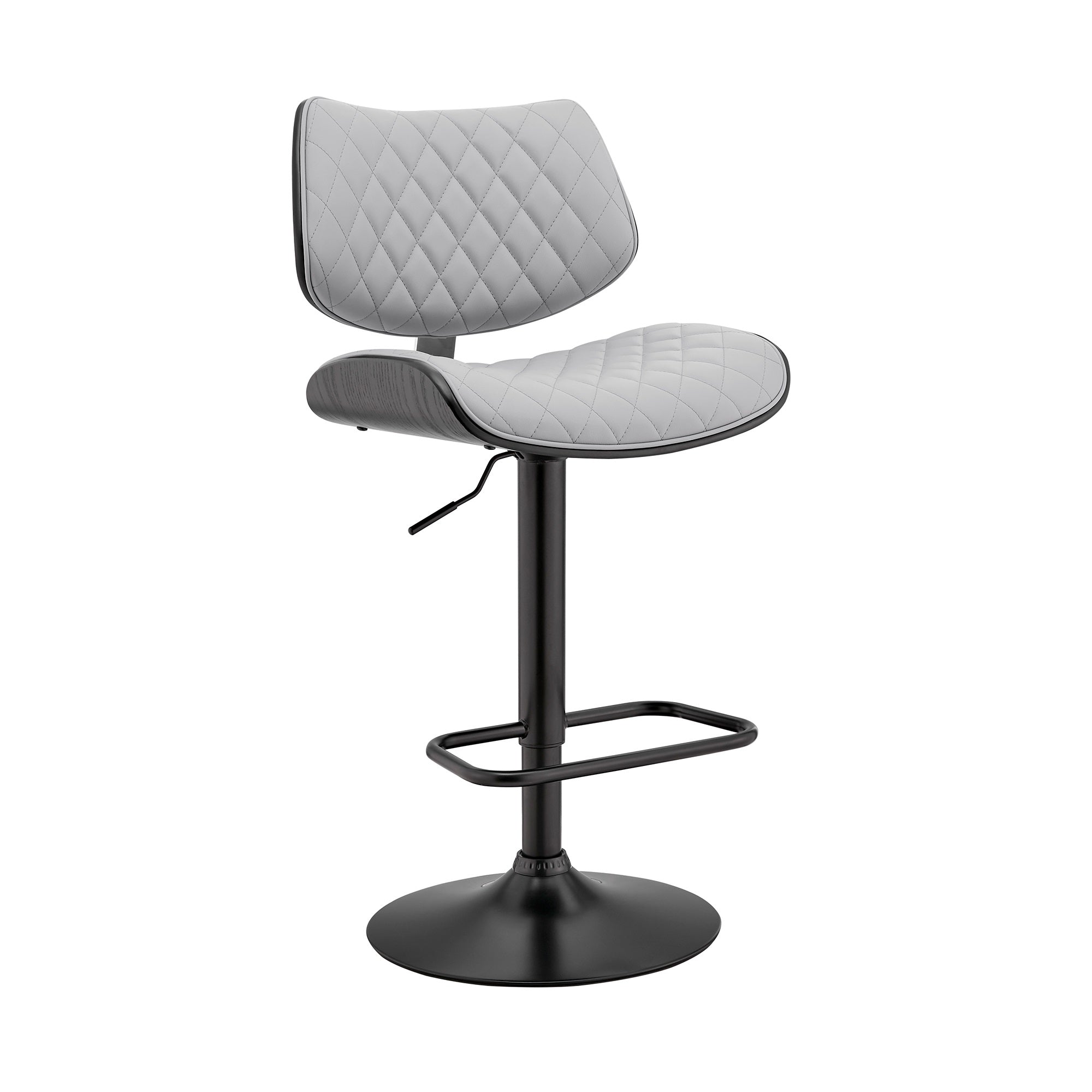 Leland Adjustable Gray Faux Leather And Black Finish Bar Stool