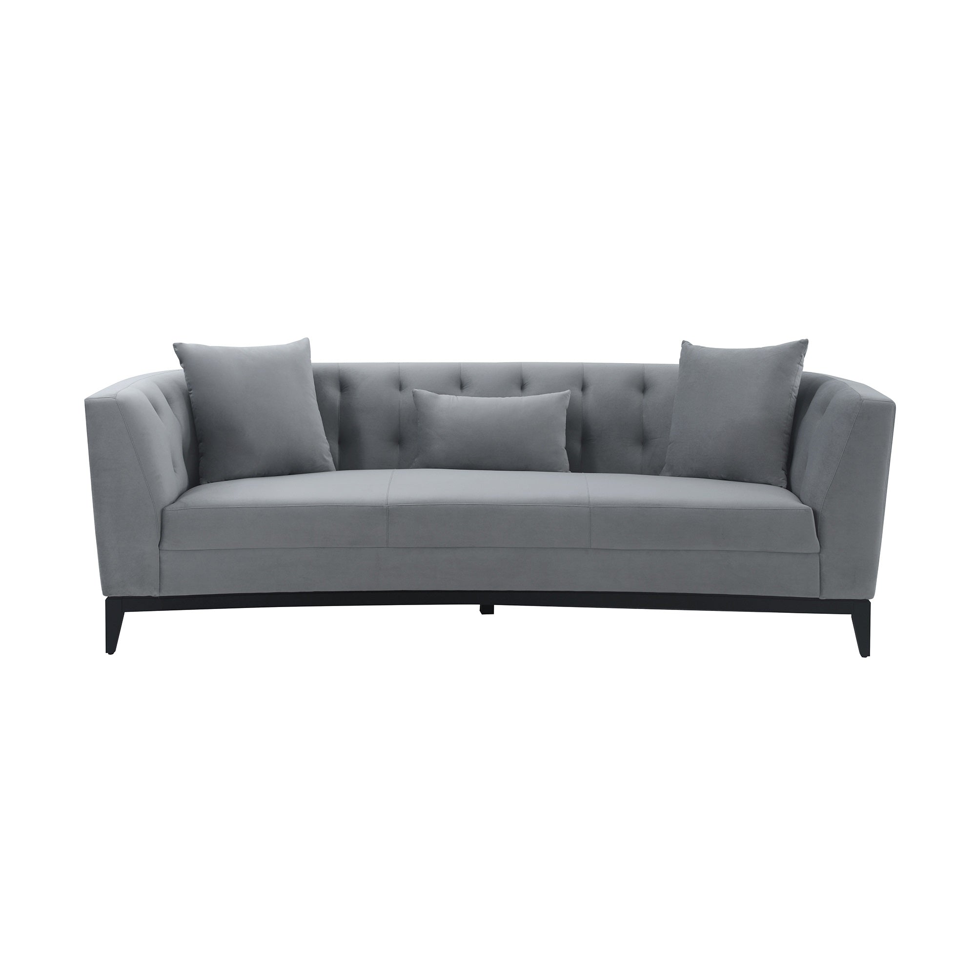 Melange Gray Velvet Sofa With Black Wood Base