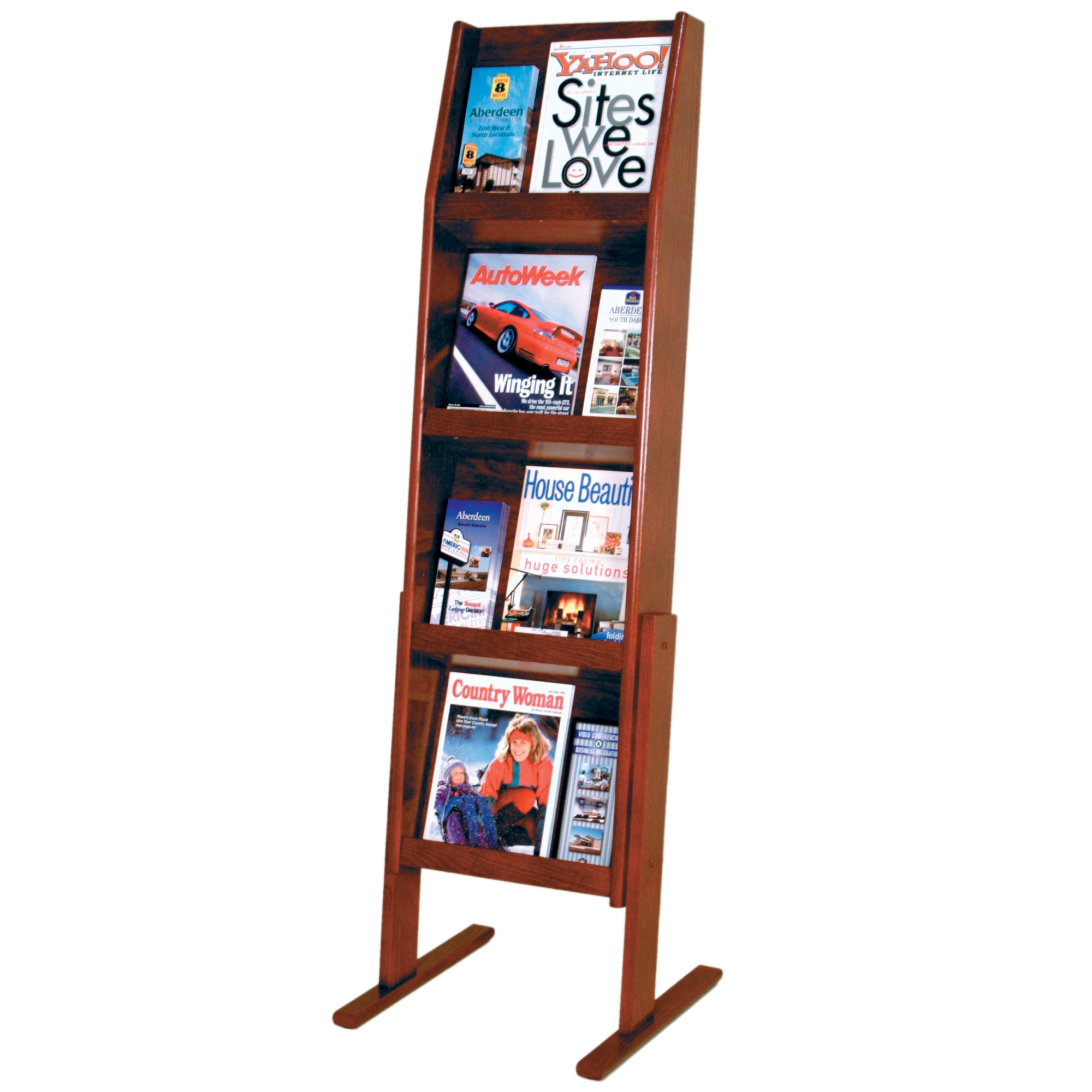 Wooden Mallet Slope 12 Pocket Standing Literature Display, 4Hx3W, Mahogany