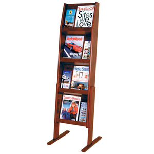 Wooden Mallet Slope 12 Pocket Standing Literature Display, 4Hx3W, Mahogany