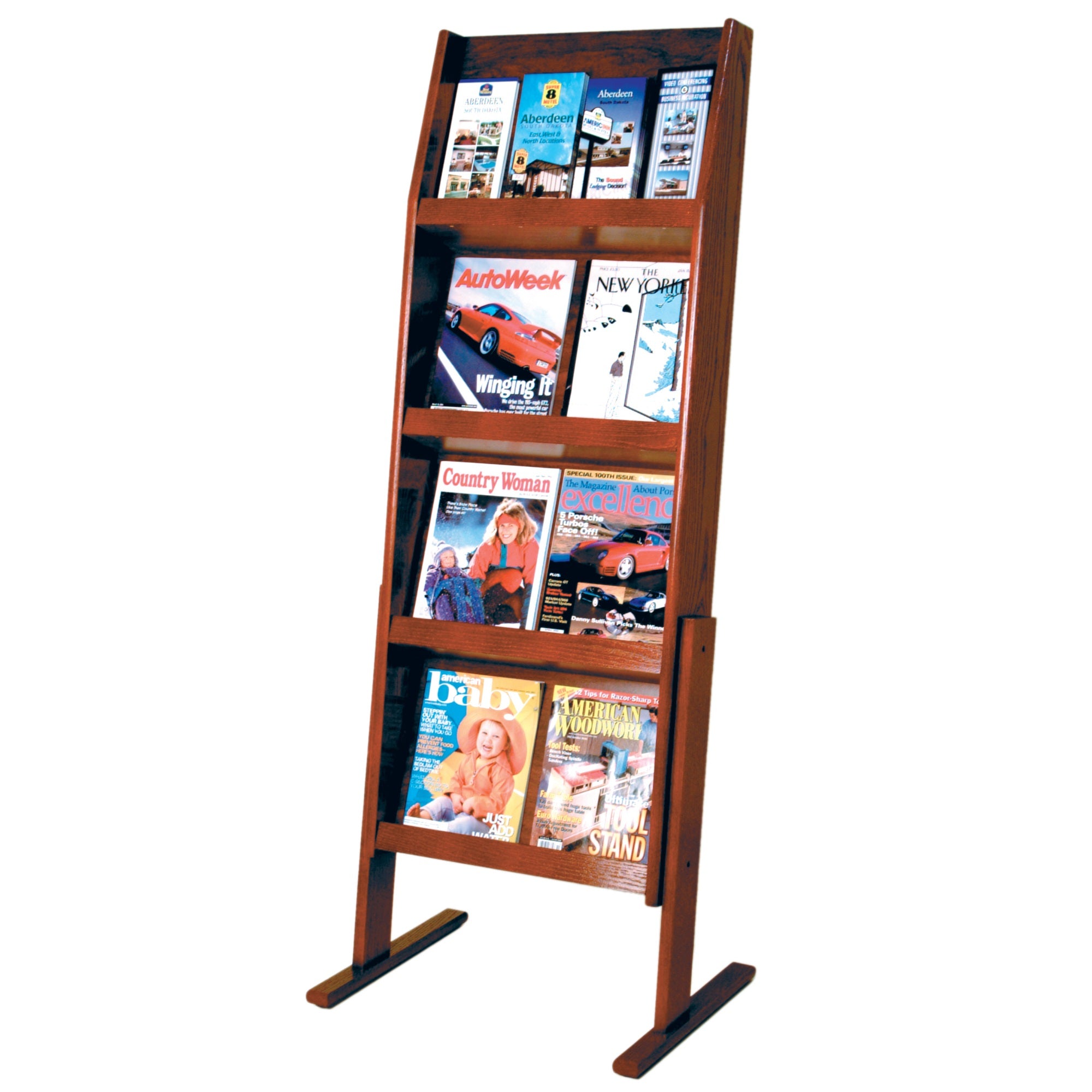 Wooden Mallet Slope 16 Pocket Standing Literature Display, 4Hx4W, Mahogany