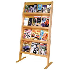 Wooden Mallet Slope 24 Pocket Standing Literature Display, 4Hx6W, Light Oak