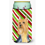 Silky Terrier Candy Cane Holiday Christmas Tall Boy Beverage Insulator Beverage Insulator Hugger