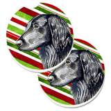 Caroline'S Treasures Flat Coated Retriever Candy Cane Holiday Christmas Set Of 2 Cup Holder Car Coasters Lh9231Carc, 2.56, Mul