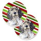 Caroline'S Treasures English Setter Candy Cane Holiday Christmas Set Of 2 Cup Holder Car Coasters Lh9232Carc, 2.56, Multicolor