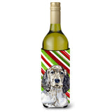 English Setter Candy Cane Holiday Christmas Wine Bottle Beverage Insulator Beverage Insulator Hugger