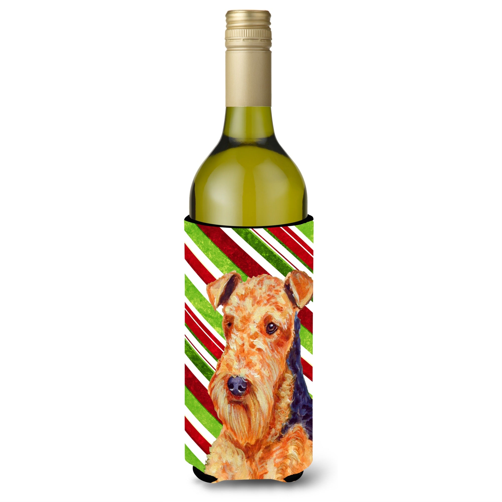 Airedale Candy Cane Holiday Christmas Wine Bottle Beverage Insulator Beverage Insulator Hugger