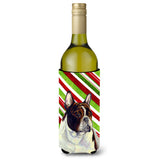 French Bulldog Candy Cane Holiday Christmas Wine Bottle Beverage Insulator Beverage Insulator Hugger