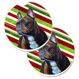 Caroline'S Treasures French Bulldog Candy Cane Holiday Christmas Set Of 2 Cup Holder Car Coasters Lh9250Carc, 2.56, Multicolor