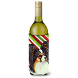 Papillon Candy Cane Holiday Christmas Wine Bottle Beverage Insulator Beverage Insulator Hugger