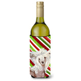 Chinese Crested Candy Cane Holiday Christmas Wine Bottle Beverage Insulator Beverage Insulator Hugger