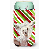 Chinese Crested Candy Cane Holiday Christmas Tall Boy Beverage Insulator Beverage Insulator Hugger