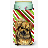 Tibetan Spaniel Candy Cane Holiday Christmas Tall Boy Beverage Insulator Beverage Insulator Hugger
