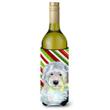 Old English Sheepdog Candy Cane Holiday Christmas Wine Bottle Beverage Insulator Beverage Insulator Hugger