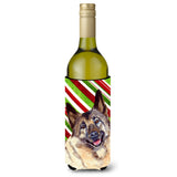 Norwegian Elkhound Candy Cane Holiday Christmas Wine Bottle Beverage Insulator Beverage Insulator Hugger