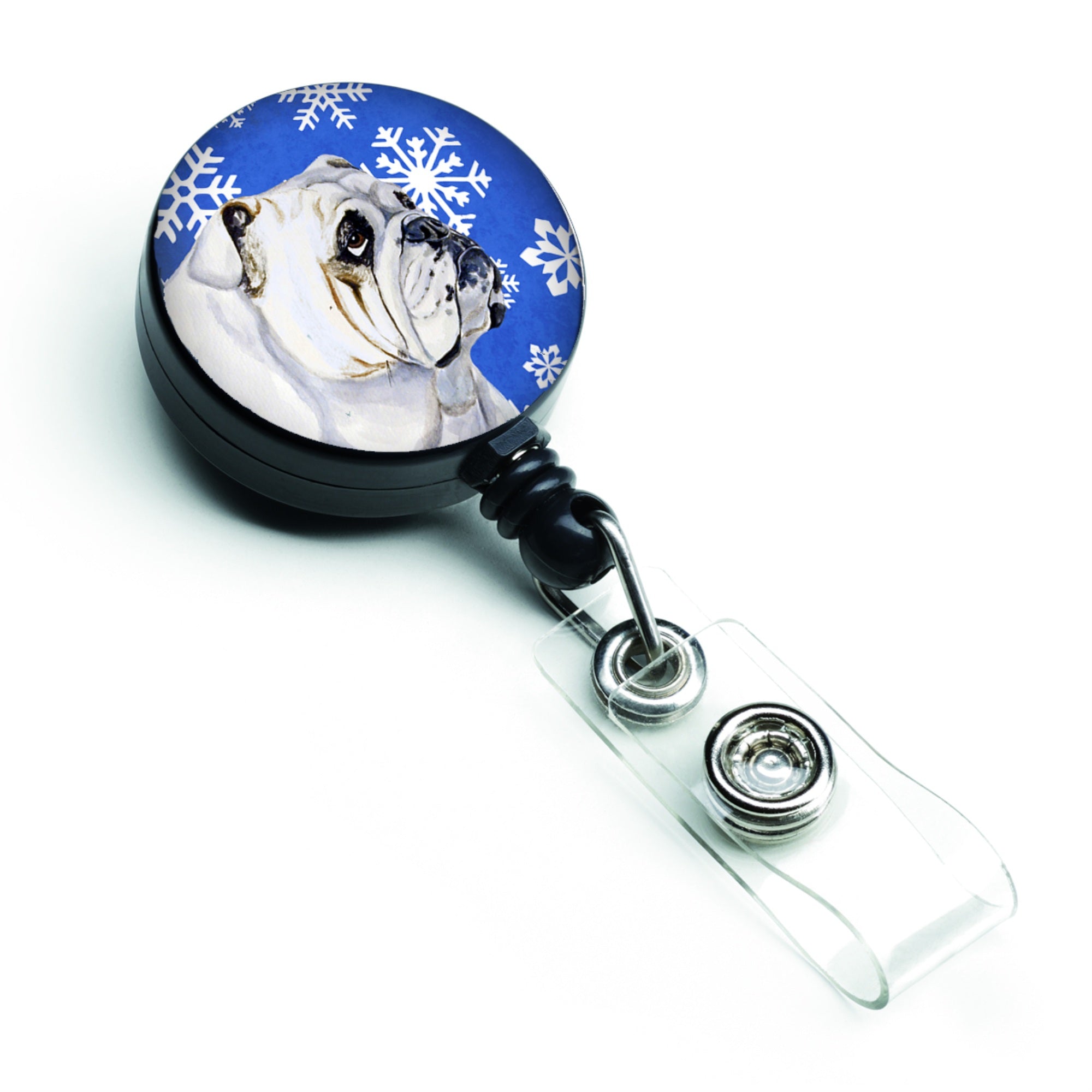 Caroline'S Treasures Bulldog English Winter Snowflakes Holiday Retractable Badge Reel, Multicolor (Lh9274Br)