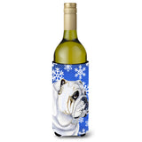 Bulldog English Winter Snowflakes Holiday Wine Bottle Beverage Insulator Beverage Insulator Hugger