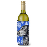 Flat Coated Retriever Winter Snowflakes Holiday Wine Bottle Beverage Insulator Beverage Insulator Hugger