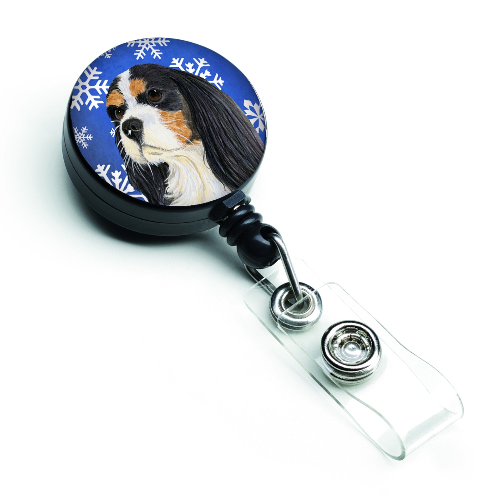 Caroline'S Treasures Cavalier Spaniel Winter Snowflakes Holiday Retractable Badge Reel, Multicolor (Lh9279Br)