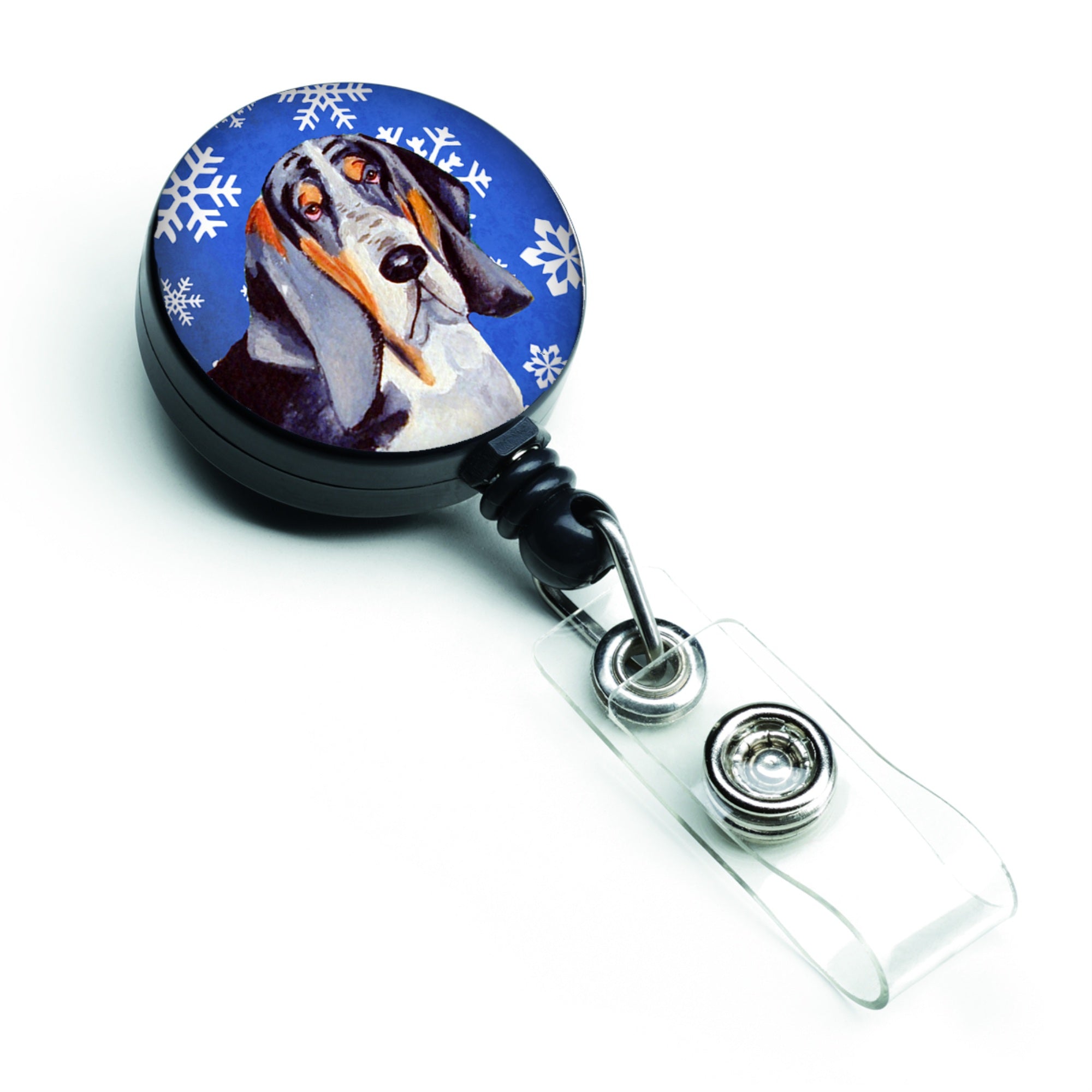 Caroline'S Treasures Basset Hound Winter Snowflakes Holiday Retractable Badge Reel, Multicolor (Lh9282Br)